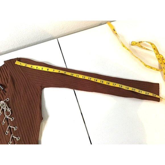 HERA COLLECTION- WOMENS BROWN DRESS SIDES/LOWER BACK OPENNING LONG SLEEVE SIZE M - Picture 7 of 9